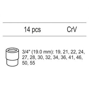 Vložka do zásuvky - sada nástrčných klíčů 3/4", 19-55mm, 14ks, pouzdro s nářadím pro uložení do šuplíku dílenského vozíku