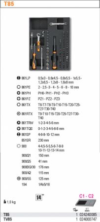 sada gola 1/4/ BETA T85 s bity, 81ks nářadí v modulu do dílenského vozíku Beta,malá gola 1/4" Beta a šroubovák s bity a ráčnou, profi sada gola 1/4" beta tools malá gola 