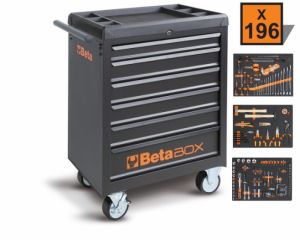 vybavený dílenský vozík Beta černý s nářadím 196ks akce servisní vozík Beta s profi nářadím ,akce na dílenský vozík vybavený nářadím BetaWORKER BW C04BOX-A VU