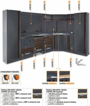 Profi dílenský nábytek ponk do rohu dílny garáže Beta Tools, šedá tmavá Sestava dílenského nábytku Beta C45PRO GX GW, luxusní ponk do garáže