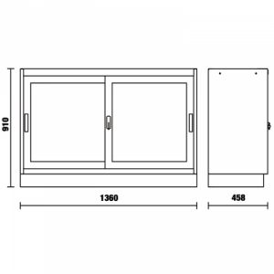 Pevný modul s posuvnými 2 průhlednými polykarbonátovými dvířky, délka 1.360 mm, pro sestavu dílenského nábytku C45PRO MAT