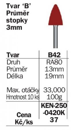 malé Brusné tělísko korundové kuželové  se stopkou 3mm B42