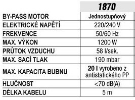 průmyslový Vysavač pro suché i mokré vysávání, 20 l Beta 1870, dílenský vysavač profi Beta tools 