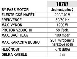 profesionální Vysavač na mokré a scuhé vysávání s bubnem z nerezové oceli 20l Beta 1870l