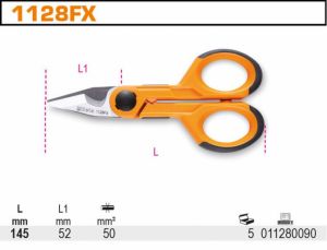 Speciální elektrikářské nůžky, speciální  nůžky pro elektrikáře BETA profesionální kvalita, nůžky pro elektrikáře, rovné čelisti z nerezové oceli 1128FX